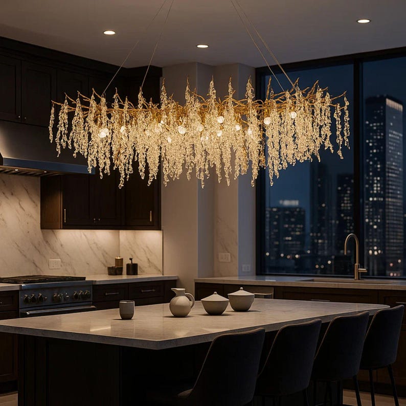 Beaded Crystal Chandelier: Modern Elegant Dining Room Lighting, Kitchen Island Lighting image 1