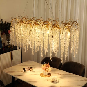 Orchid Chandelier Lighting, Large Glass Pendant Light Dining Room, Modern Crystal Pendant Chandelier Aluminium/Iron Branch image 4