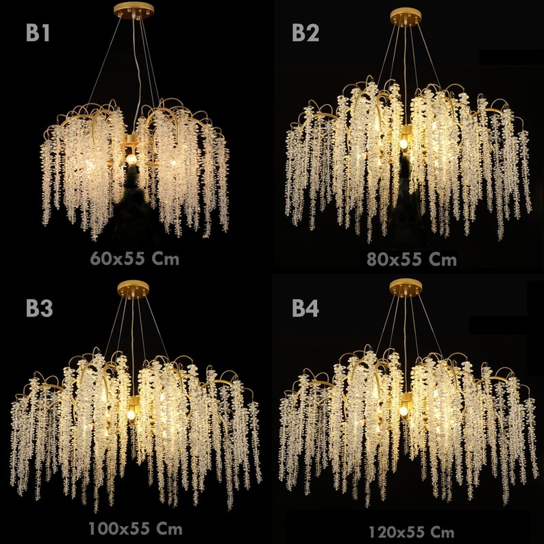 Orchid Chandelier Lighting, Large Glass Pendant Light Dining Room, Modern Crystal Pendant Chandelier Aluminium/Iron Branch image 9