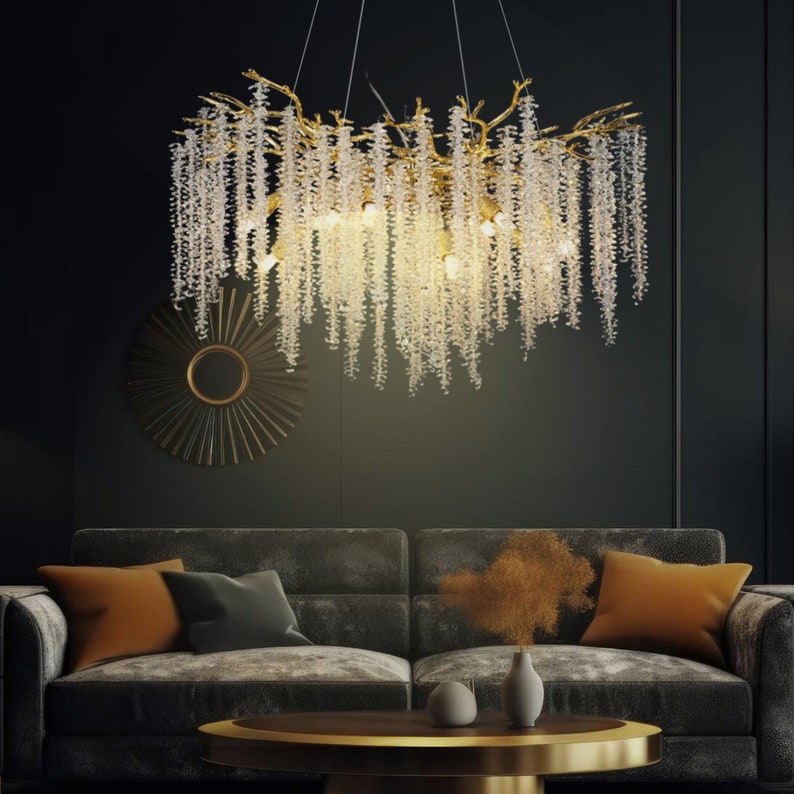 Orchid Chandelier Lighting, Large Glass Pendant Light Dining Room, Modern Crystal Pendant Chandelier Aluminium/Iron Branch image 2