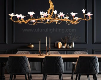 Flower Brass Tree Branch Chandelier Modern for Dining Room Light