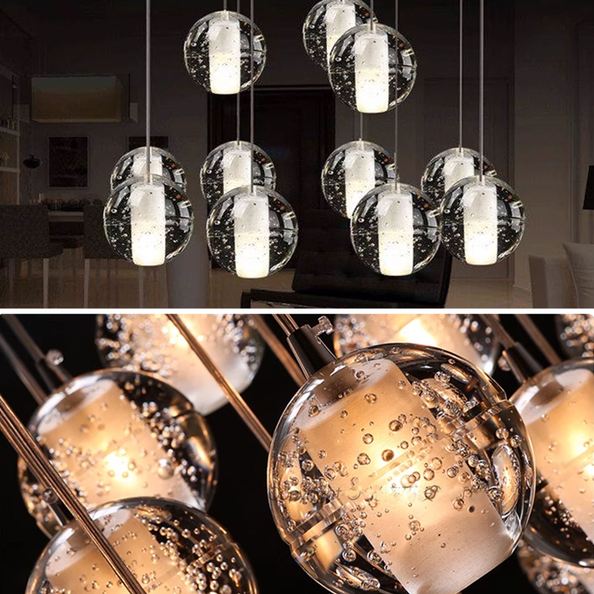 Modern Crystal Bubble Staircase Chandelier Polished Steel High Ceiling ...