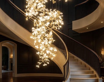 Ceramic Flower Chandelier Mid‑Century Modern Staircase Pendant Light