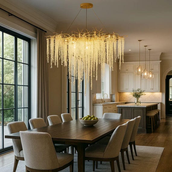 Orchid Crystal Branch Chandelier Mid‑century Modern Dining Room