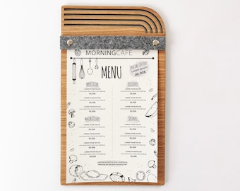 Tablica menu do kawiarni, Drewniany stojak na menu do restauracji, Menu stolikowe z grawerowanym logo, Artykuły HoReCa
