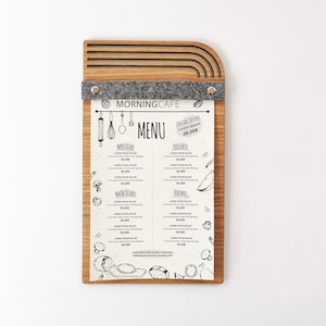 Porta menú de madera personalizado para restaurantes, menú de mesa con logotipo grabado, cubierta de menú de madera contrachapada de roble, tablero de menú de cafetería, suministros para HoReCa