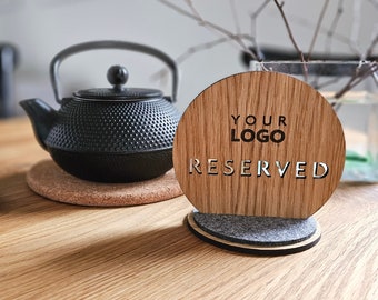 Wooden reserved table sign, Tabletop reserve plate with logo, Reserved wedding sign, Personalized restaurant sign, Reserved seating sign