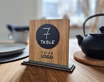 Customizable wooden table number and reserved chalkboard sign for Restaurants, Small erasable wood sign with stand, HoReCa supplies