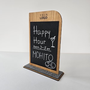 Placa de quadro-negro personalizada para HoReCa, placa de quadro-negro rústico tamanho A5, menu de bebidas personalizado, quadro de menu de madeira com suporte, placa de bar de café