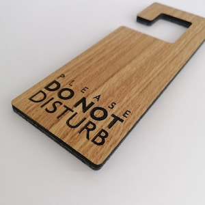 Wood and felt door sign for hotel - minimalist design with message 'Please do not disturb' and 'Please make up room', Door hanging sign