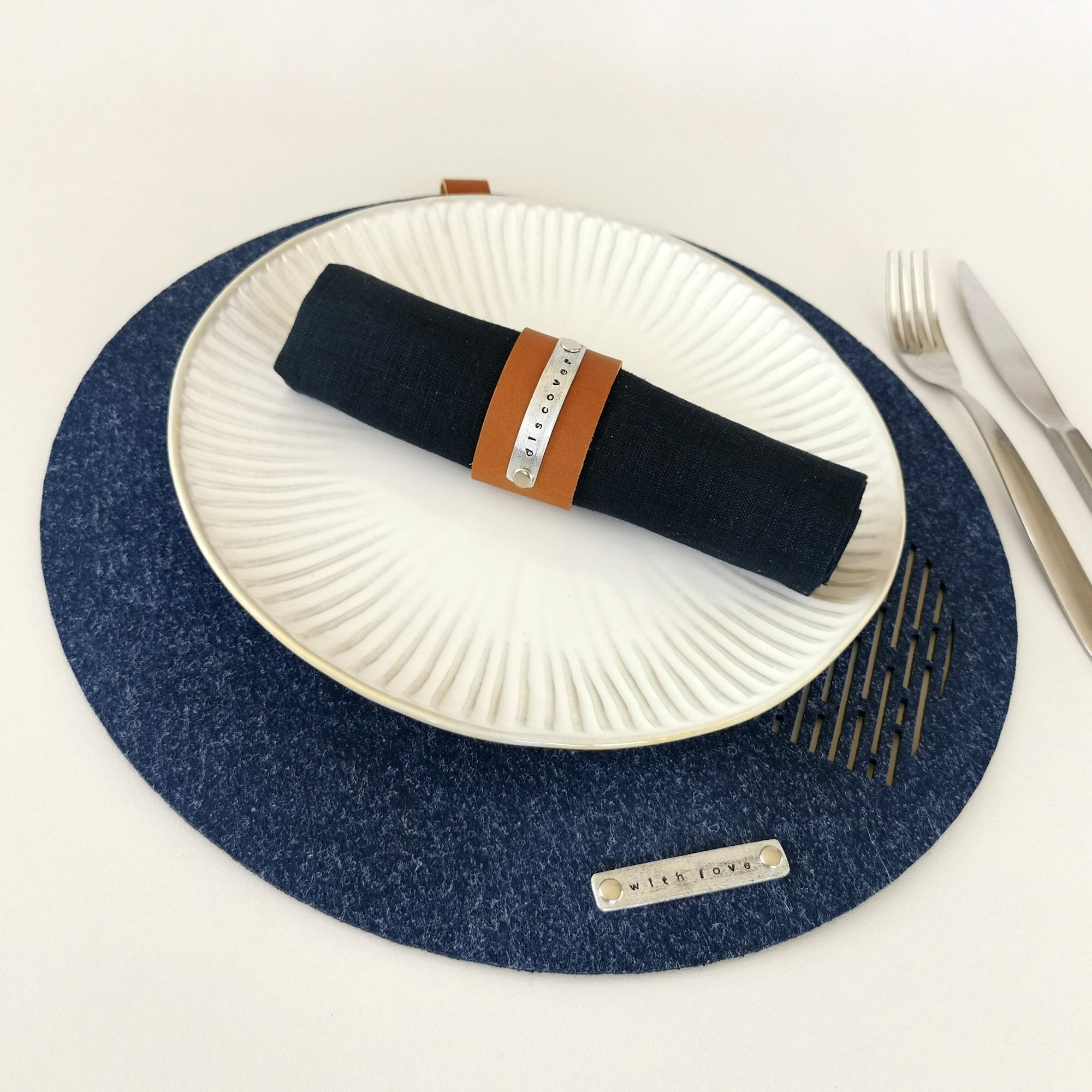 Modern Felt Navy Blue Round Placemats Set of 2 Colorful Etsy