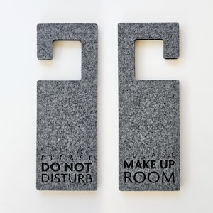 Custom Do Not Disturb Sign, Rectangle Personalized Felt Door Hanger for Hotels, Engraved 'Make Up Room' Signage for B&B, Guest Room Door Tag