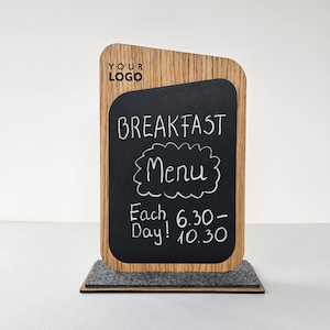 Personalized wooden tabletop chalkboard display, Erasable menu with stand, Coffee Bar menu sign, Weekly menu chalk board for HoReCa