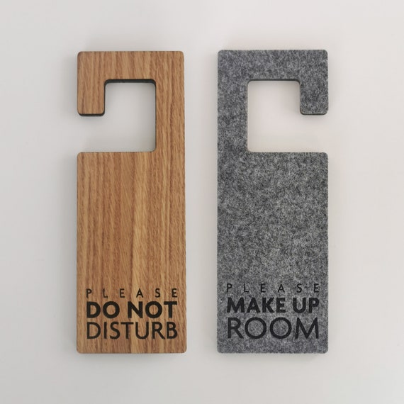 Double Sided Oak Wood and Felt Door Hanger for Hotel With Messages