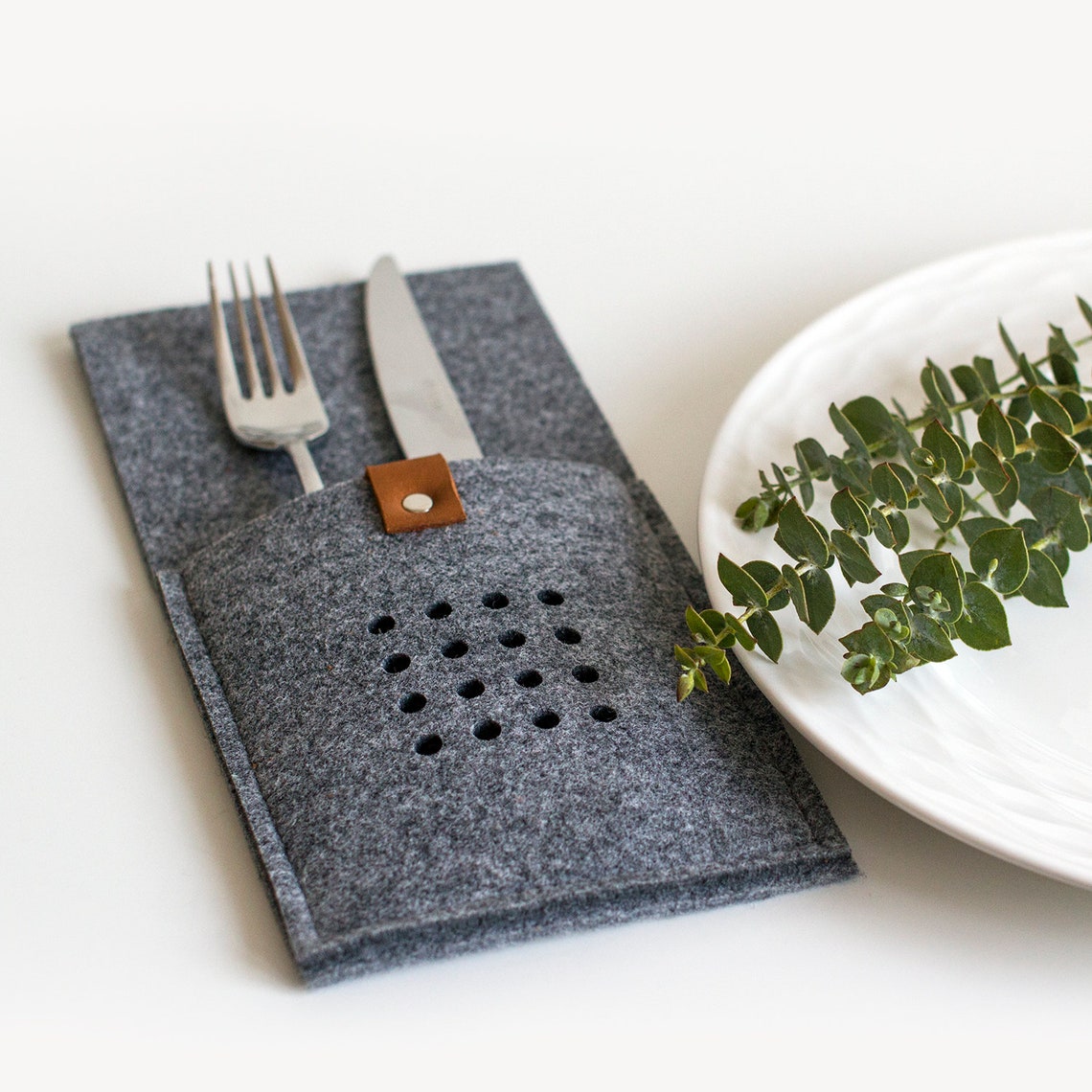 Grey felt Cutlery holders Little Dots. Set of 2. Etsy