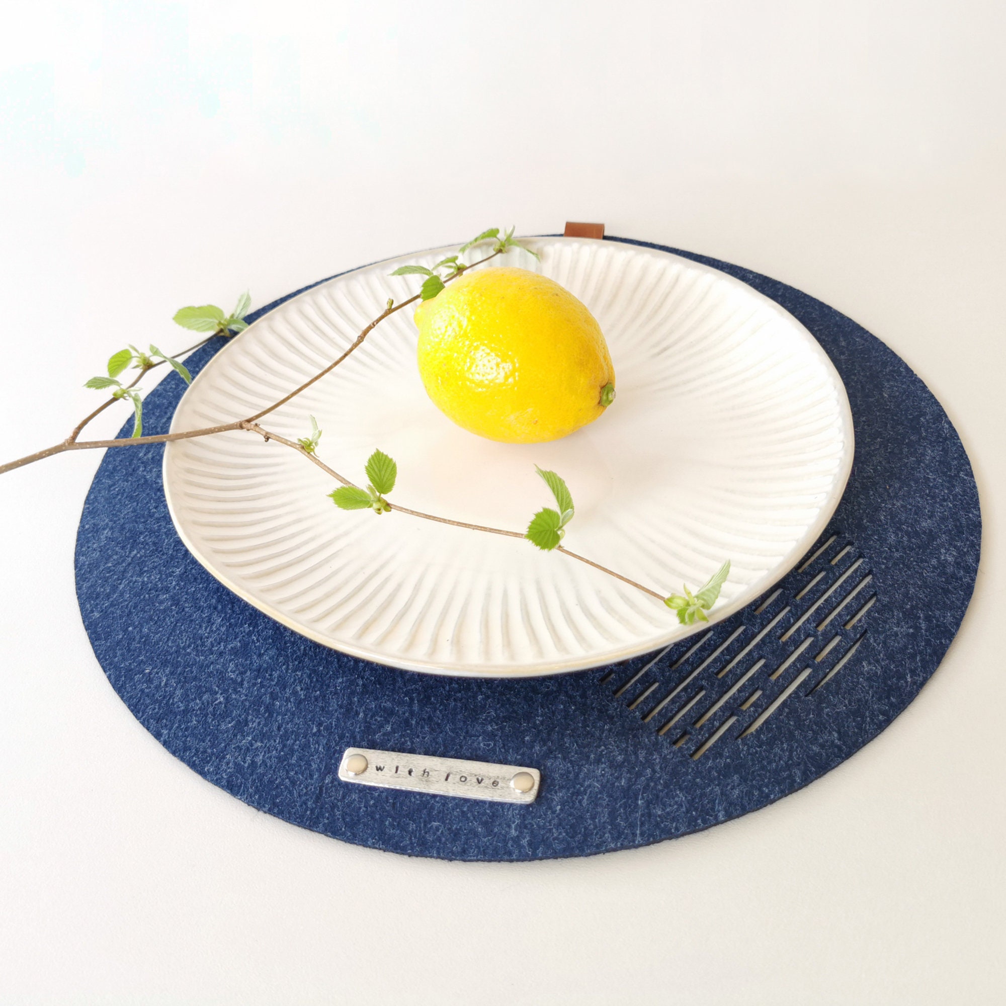 Modern Felt Navy Blue Round Placemats Set of 2 Colorful Etsy