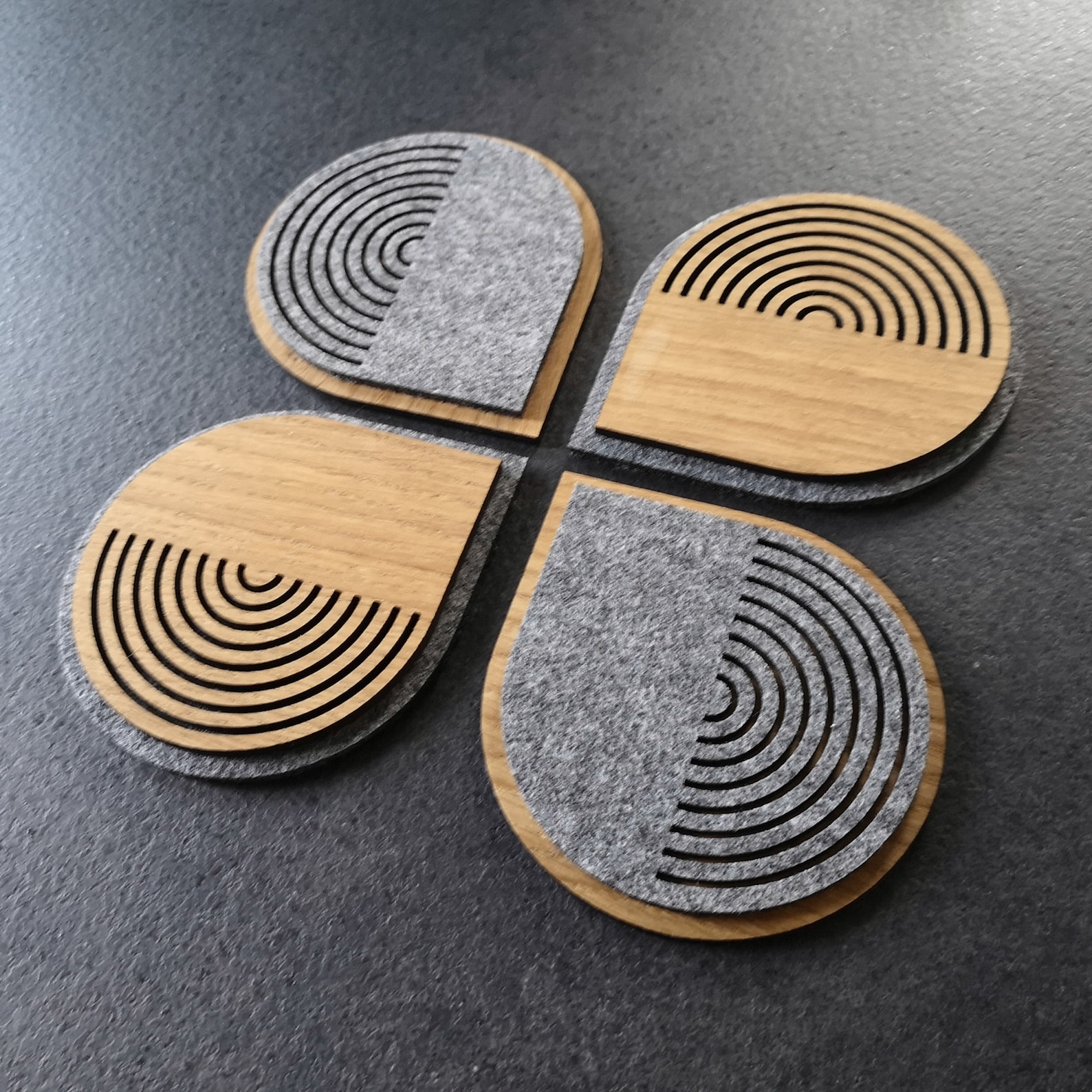 Retro Decor Wood and Grey Felt Coasters Set of 4 or 41 Big Etsy