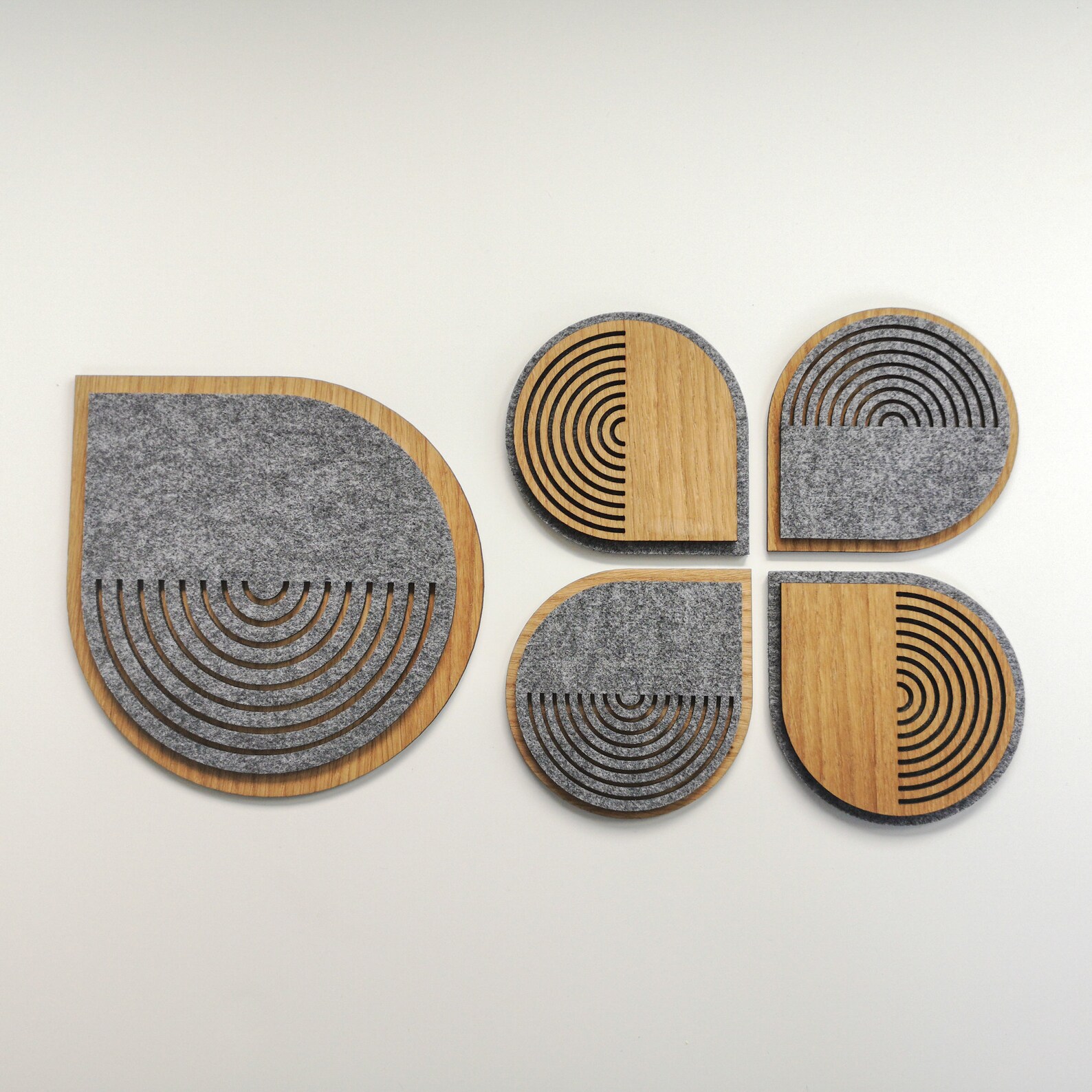 Retro Decor Wood and Grey Felt Coasters Set of 4 or 41 Big Etsy