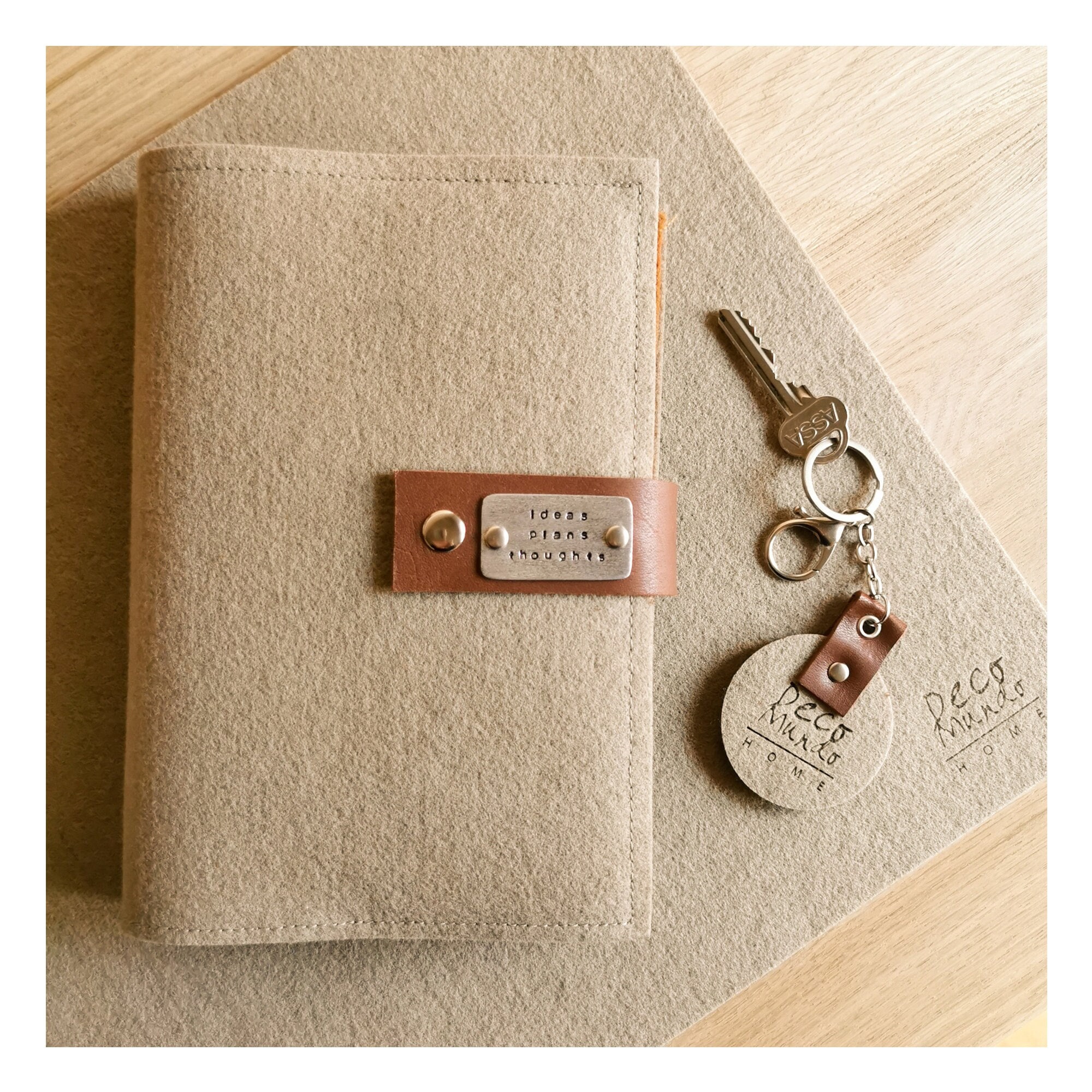 Personalized Beige Felt Notebook, Planning and Scheduling, Hand-Stamped Message, A5 size Juornal Notebook, Motivational Quote