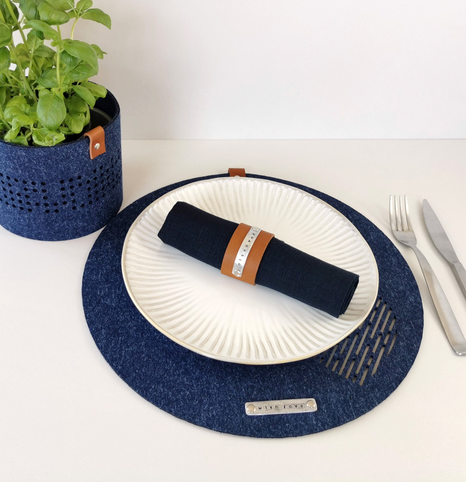 Modern Felt Navy Blue Round Placemats Set of 2 Colorful Etsy