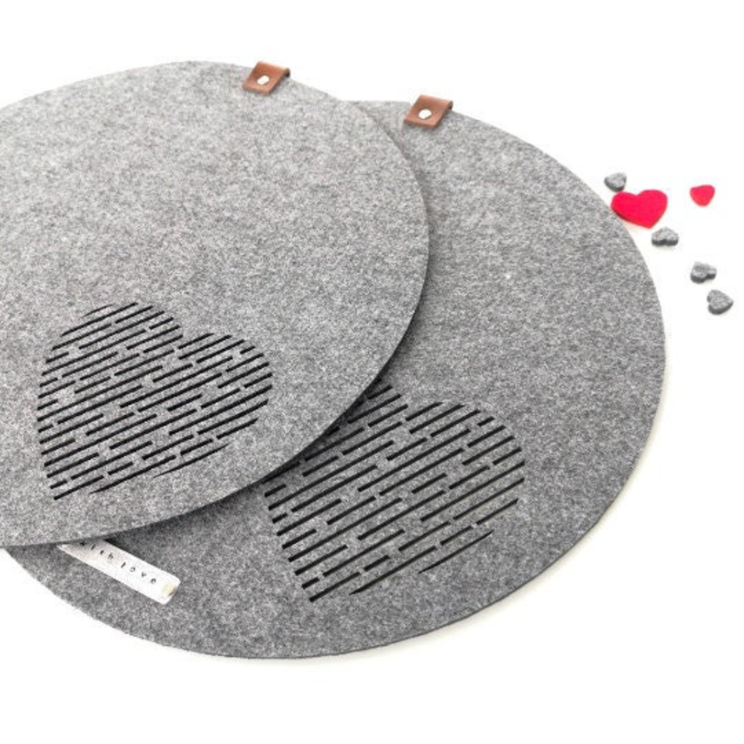 Round, Modern Grey Felt Placemats Set of 2, Minimalist Table Decor