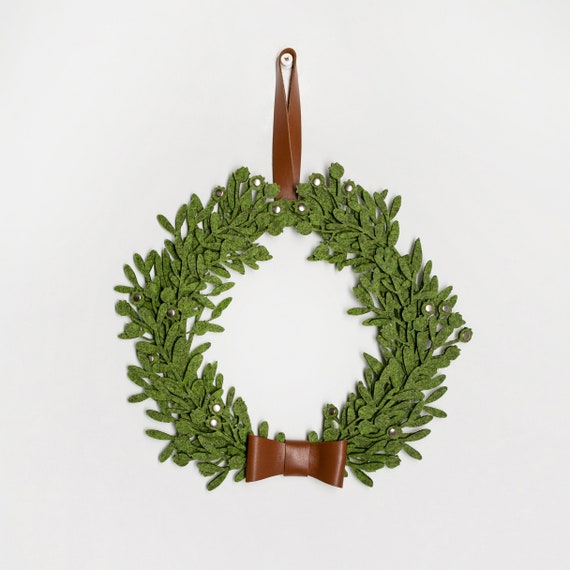 Green Felt Christmas Wreath: Handmade Floral Door Decor