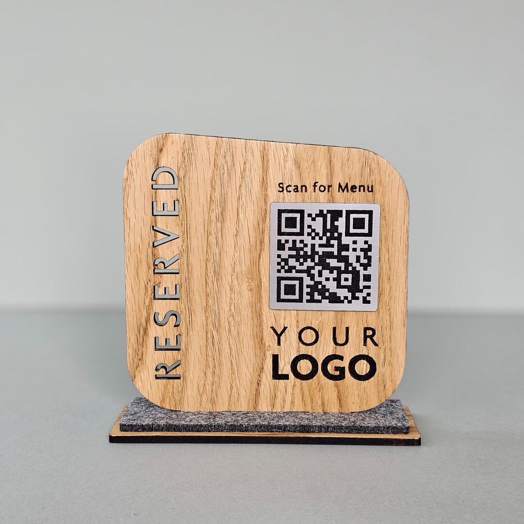 Personalized Oak QR Code Table Sign, Custom Logo Reserved Plaque ...
