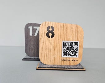Numery stołów z drewna na zamówienie z kodem QR, tabliczki na miejsca w restauracji, znaczniki stolików w kawiarniach, cyfrowy stojak na menu z fornirem dębowym, numery stołów dla HoReCa