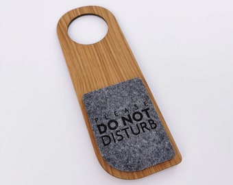 Hotel amenity - oak plywood and felt door sign for hotels - dual-sided 'Please make up the room, Do not disturb' design - Custom wood colors