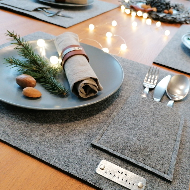 Modern Placemats Set of 2 / Rectangular Grey Felt Placemat Etsy