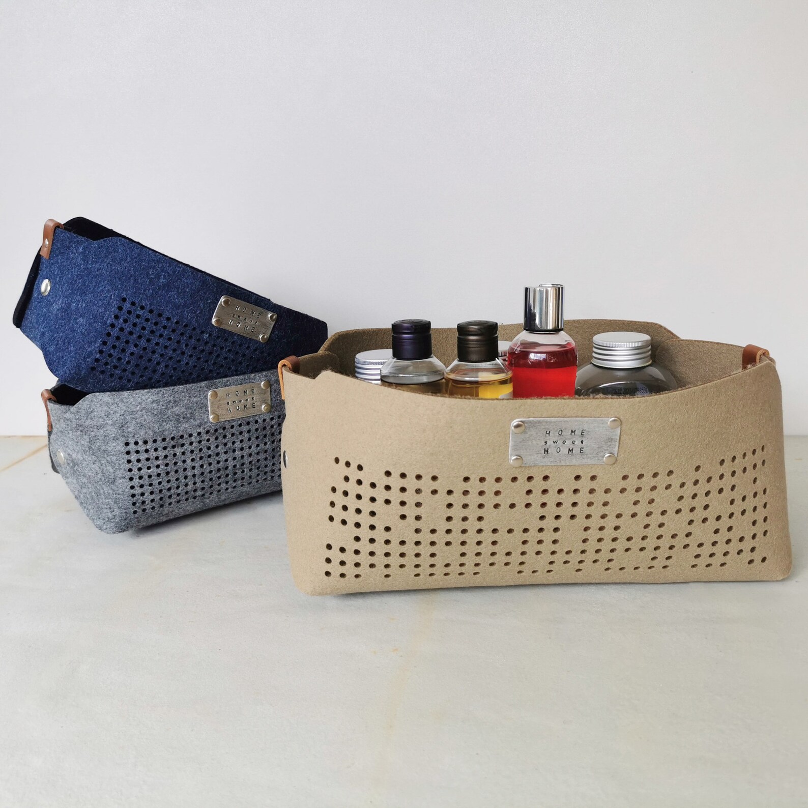 Storage Basket Compact Storage Bin Grey Navy Blue Beige - Etsy