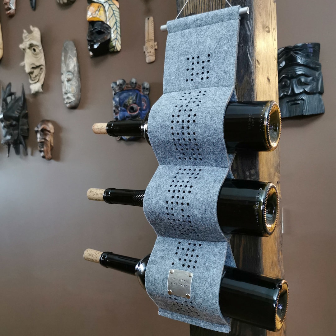 Gray Felt Hanging Wine Rack: Personalized Wall Bottle Holder - Etsy