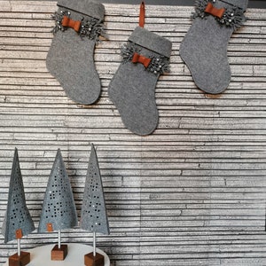 Handmade grey felt Christmas stocking, Personalized stockings for Christmas, Custom Christmas stockings with name tag, Advent season image 8