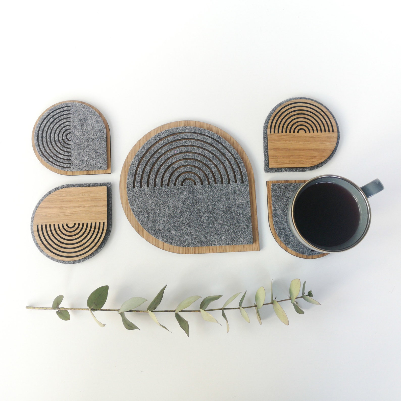Retro Decor Wood and Grey Felt Coasters Set of 4 or 41 Big Etsy