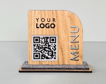 Niestandardowy kod QR na tabliczkę z menu i logo, spersonalizowana tabliczka drewniana, mały cyfrowy uchwyt na menu, Wi-Fi, porady, recenzja, wyświetlacz stołowy dla branży HoReCa