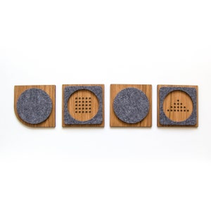 Brown and gray geometric wood and felt coasters set of 4, Modern tea drink coasters, Minimalist teapot tray, Gift for friend, family image 5