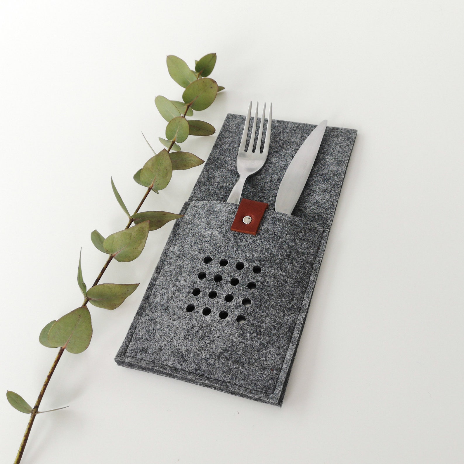 Grey felt Cutlery holders Little Dots. Set of 2. Etsy