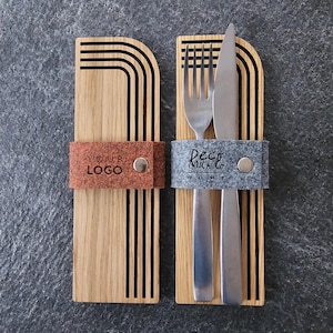 Wooden cutlery pouch, Personalized cutlery holder, Cafe Bar Restaurant cutlery organizer, Fork Knife Holder, Engraved cutlery case with logo