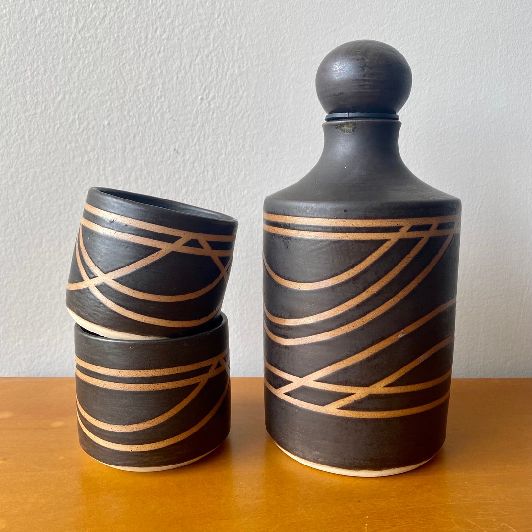 Ceramic Decanter Set Matte Black Etsy