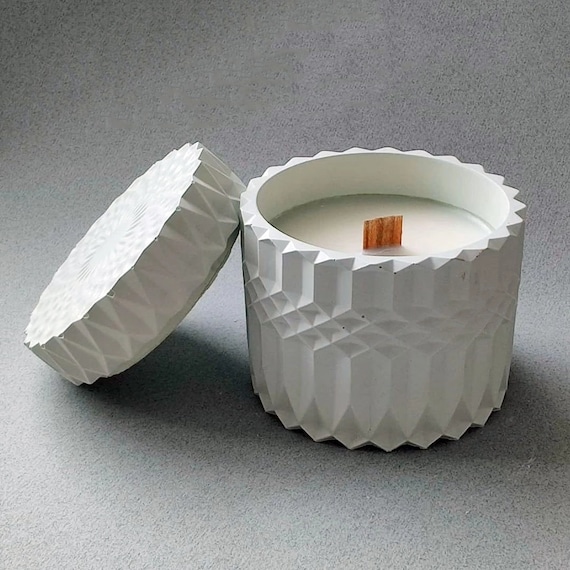 Round Concrete Candle Vessel Molds With Lid Mold Silicone Etsy