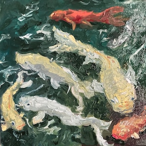 Yellow Koi Oil Painting by Tammy Brown