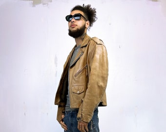 1980's Rare Tan Leather Biker Jacket - Etsy 1980's Rare Tan Leather Biker Jacket - Etsy