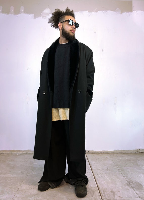 1990's Black Cashmere Wool Blend Overcoat