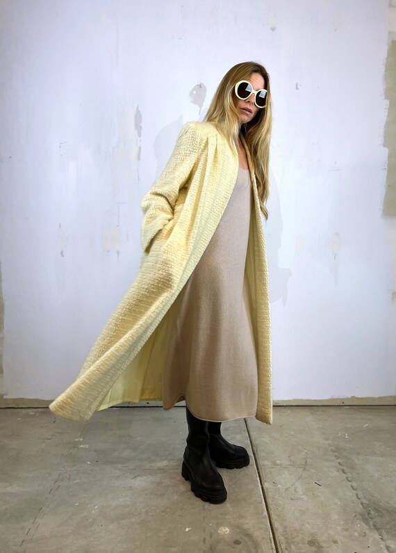 1970's Off White Mohair / Wool Blend Long Coat wi… - image 5