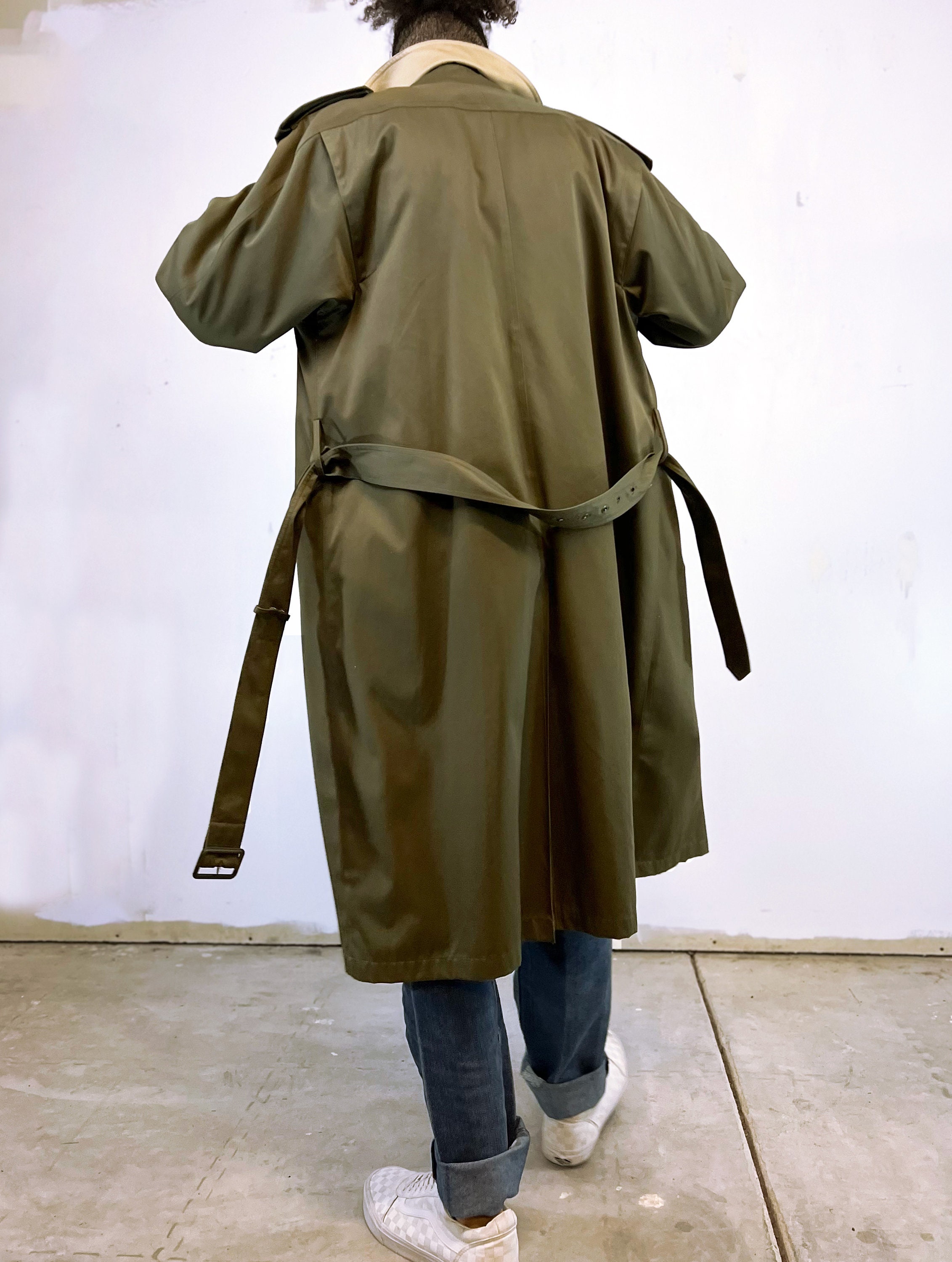 1980's Olive Trench Coat With Belt and Detachable Insulated 1980's Olive Trench Coat With Belt and Detachable Insulated
