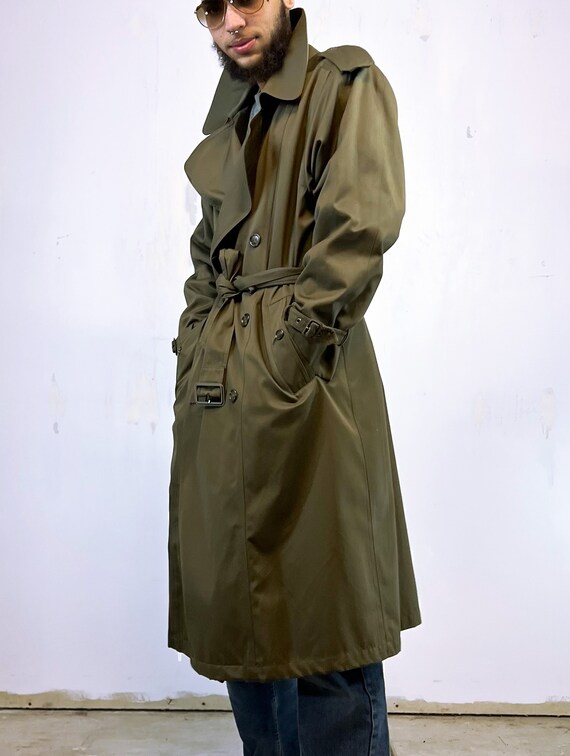 1980's Olive Trench Coat with Belt and detachable… - image 2