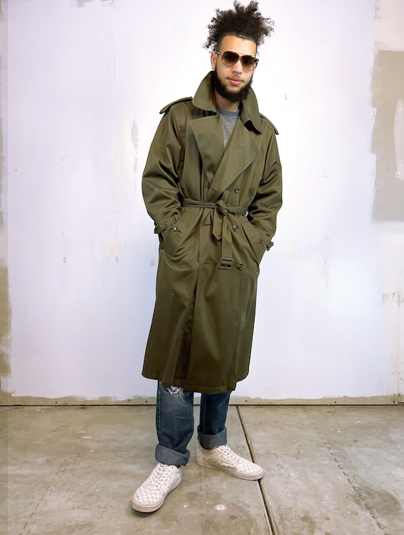 1980's Olive Trench Coat with Belt and detachable… - image 1