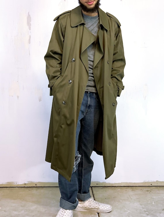 1980's Olive Trench Coat with Belt and detachable… - image 3