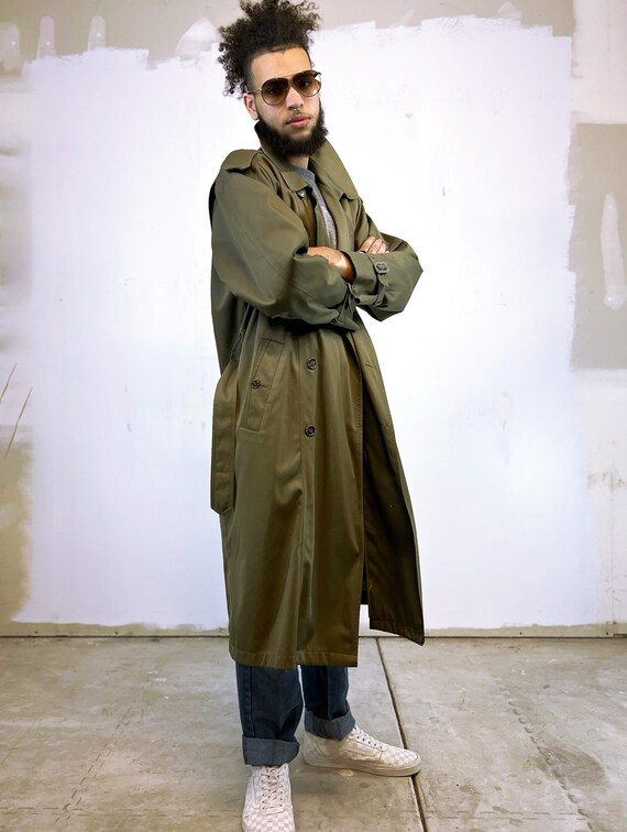 1980's Olive Trench Coat with Belt and detachable… - image 4