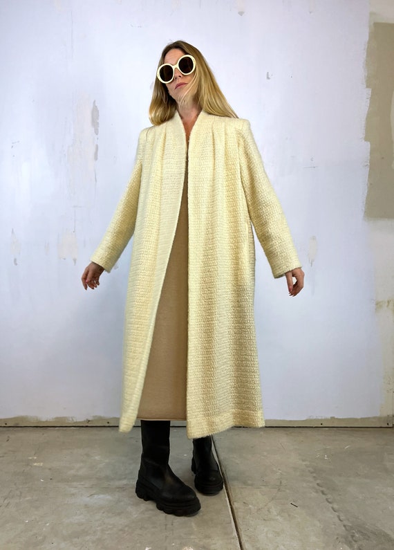 1970's Off White Mohair / Wool Blend Long Coat wi… - image 7